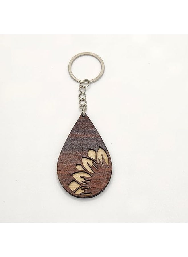 Kipfy Wooden Mountain Design Keychain – Handmade Laser Cut Teardrop Shape Key Ring for Men & Women - Image 2